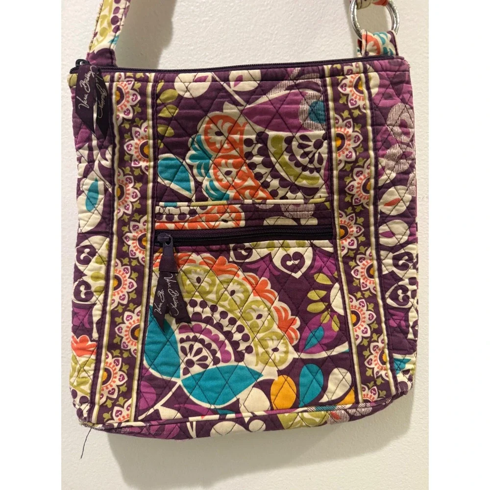 Vera Bradley Plum Crazy Quilted Cotton Hipster Crossbody Bag Purple Floral